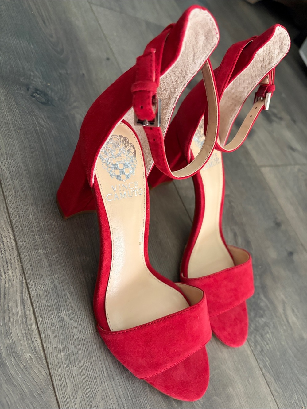Vince Camuto Red Suede Open-Toe Ankle-Strap Heels - NEW - Picture 3 of 6